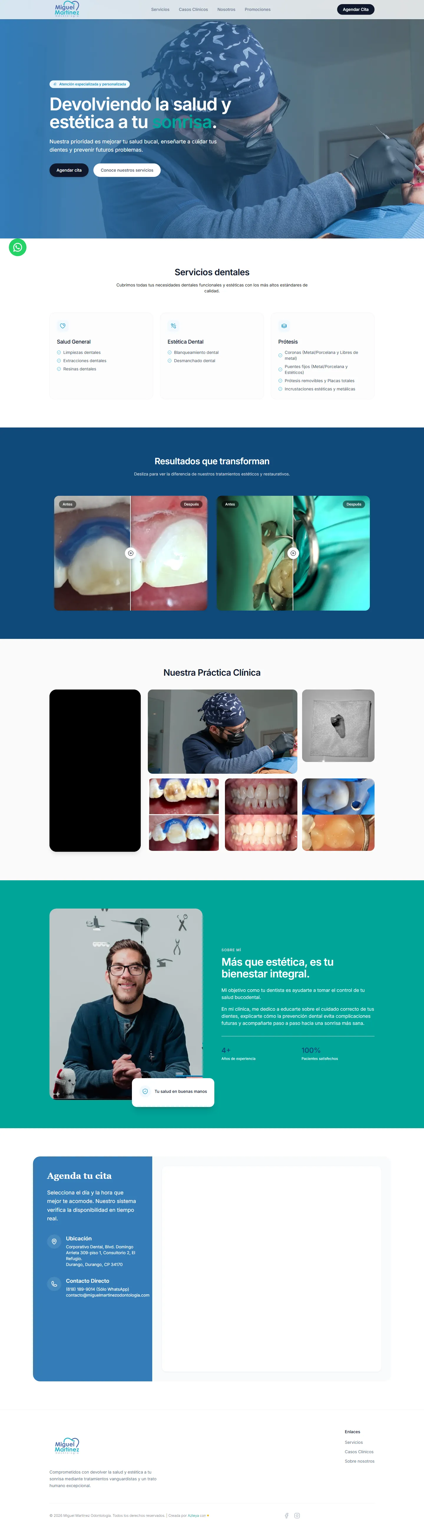 Full-page screenshot of the MM Odontología website